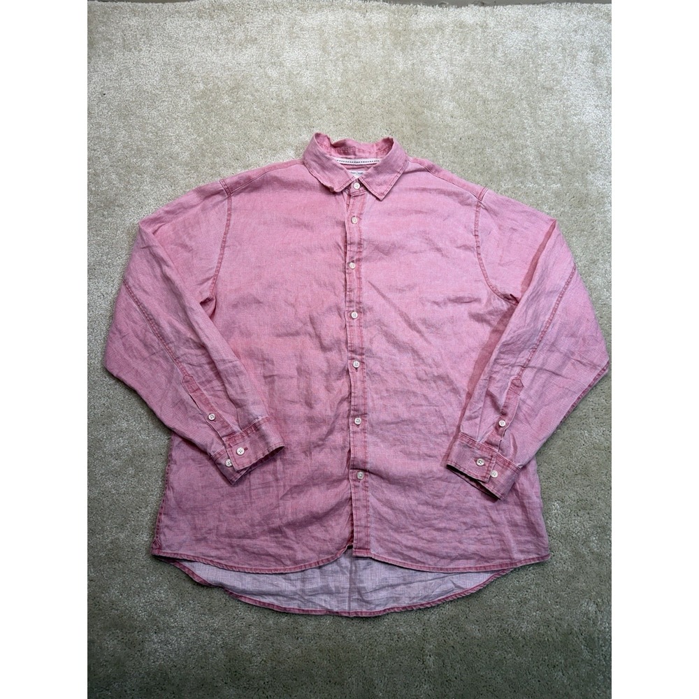 Carbon 2 Cobalt Linen Shirt Mens Large Pink Button Up Lightweight Beach Outdoor